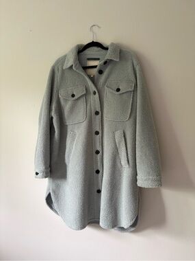Part Two Copenhagen Light Blue/Grey Teddy Fleece Long Shacket Coat- Size 42